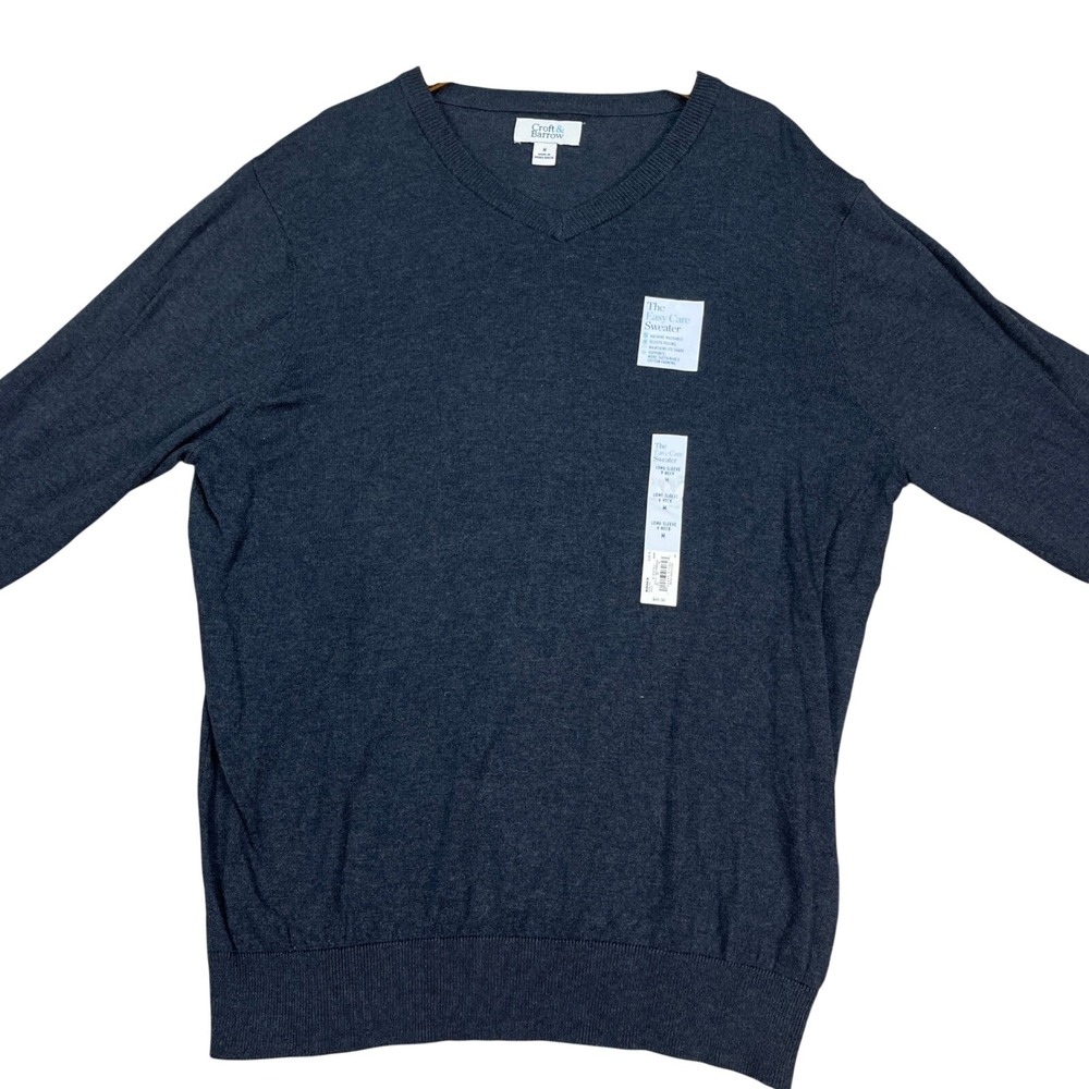 Croft Barrow Sweater Mens Medium Navy Blue Heathered Long Sleeve V-Neck NEW